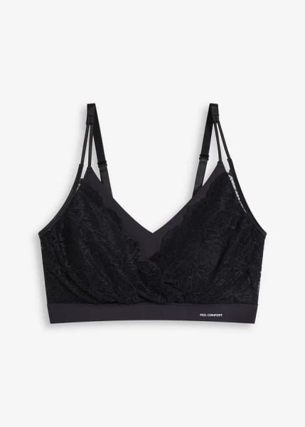 Wyściełany biustonosz braletka, bezszwowy Feel Comfort. Czarne biustonosze bonprix, bez wzorów. Za 77.99 zł.