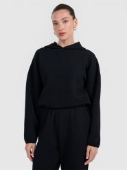 4F Bluza dresowa z waflowej dzianiny damska - czarna XXL. Czarne bluzy sportowe damskie 4f, xxl, z dresówki. Za 179.99 zł.