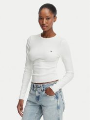Tommy Jeans Bluzka DW0DW22783 Biały Slim Fit. Białe bluzki damskie Tommy Jeans, xxs, bez wzorów, z bawełny, bez ramiączek. Za 189.99 zł.