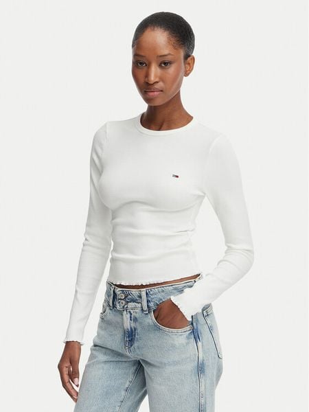 Tommy Jeans Bluzka DW0DW22783 Biały Slim Fit. Białe bluzki damskie Tommy Jeans, xxs, bez wzorów, z bawełny, bez ramiączek. Za 189.99 zł.