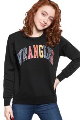 BLUZA WRANGLER REGULAR SWEAT BLACK W6N2HA100 112130785. Czarne bluzy bez kaptura damskie Wrangler, xs. W wyprzedaży za 69.99 zł.