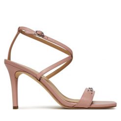 Sandały MICHAEL Michael Kors. Czerwone sandały damskie MICHAEL Michael Kors, bez wzorów, ze lnu, bez obcasa, na szpilce. Za 509.99 zł.