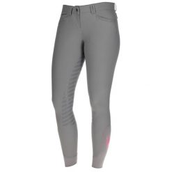 Damskie spodnie jeździeckie z pełnym dołem Covalliero Janne x PinkRibbon. Szare spodnie materiałowe damskie COVALLIERO, z aplikacjami, z materiału, eleganckie, dla wysokich. Za 626.30 zł.