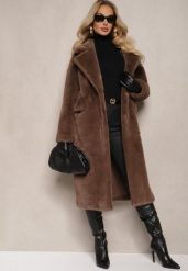 Brązowy Płaszcz z Futra z Zapięciem na Guziki i Wsuwanymi Kieszeniami Paritha. Brązowe płaszcze damskie Renee, m, bez wzorów, eleganckie. Za 329.99 zł.