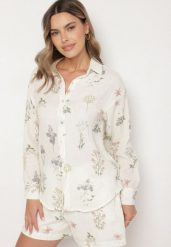 Beżowa Bawełniana Koszula Muślinowa z Motywem Kwiatów Nilavine. Brązowe koszule damskie Born2be, na wiosnę, l, bez wzorów, z bawełny, eleganckie, bez kołnierzyka, bez ramiączek. Za 119.99 zł.