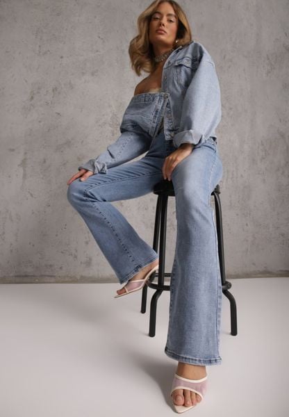 Niebieskie Casualowe Jeansy Flare Regular Waist z Bawełną Joshea. Niebieskie jeansy damskie Renee, plus size. Za 129.99 zł.