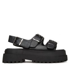 Sandały Buffalo. Czarne sandały damskie Buffalo, bez wzorów, bez obcasa, na koturnie. Za 219.99 zł.