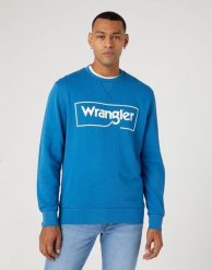 WRANGLER FRAME LOGO MĘSKA BLUZA KLASYCZNA NADRUK CREW DEEP W662HA69F 112331851. Niebieskie bluzy bez kaptura męskie Wrangler, m, z bawełny. Za 169.99 zł.