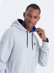 Bluza męska z kapturem z kieszenią na zamek - szary melanż V5. Szare bluzy z kapturem męskie Ombre Clothing, l, z bawełny. W wyprzedaży za 69.99 zł.