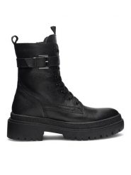 Lasocki Trzewiki WI16-14097-06 Czarny. Czarne botki damskie Lasocki, ze skóry, bez obcasa, na płaskiej podeszwie, bez zapięcia. Za 269.99 zł.