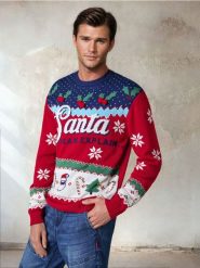 Grający sweter z motywem świątecznym - czerwony. Czerwone swetry męskie Sinsay, l, bez wzorów, bez kołnierzyka. Za 79.99 zł.