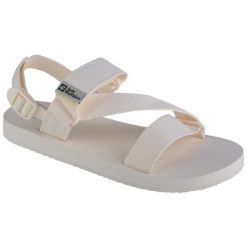 Sandały damskie, Jack Wolfskin Urban Entdeckung Belt Sandal W. Białe obuwie trekkingowe damskie Jack Wolfskin, bez wzorów, z materiału, bez obcasa. Za 129.99 zł.