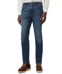 MESKIE SPODNIE WRANGLER LARSTON MARINE TINT 112371025. Spodnie materiałowe męskie Wrangler, bez wzorów, z jeansu, marine. Za 219.99 zł.