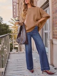 Milan Kiss Sweter w kolorze jasnobrązowym rozmiar: L. Brązowe swetry klasyczne damskie Milan Kiss, l, bez kołnierzyka. Za 162.11 zł.