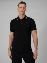 4F Koszulka polo regular męska - czarna S. Czarne koszulki polo męskie 4f, m, bez wzorów, z dzianiny, bez ramiączek. Za 119.99 zł.