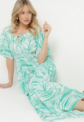 Zielona Bawełniana Sukienka Rozkloszowana w Liście Alaniva. Zielone sukienki damskie Born2be, na co dzień, na lato, l, bez wzorów, z bawełny, eleganckie, bez kołnierzyka, bez ramiączek, maxi, rozkloszowane. W wyprzedaży za 51.99 zł.