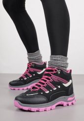 Czarno-Fuksjowe Sznurowane Buty Trekkingowe Traperki Vices na Grubej Podeszwie Afertie. Czarne obuwie trekkingowe damskie Born2be. Za 99.99 zł.