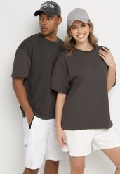 Ciemnoszara Koszulka T-shirt Klasyczna Paliessa. Szare t-shirty męskie Born2be, l, bez wzorów, bez kołnierzyka. Za 34.99 zł.