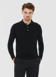 PAKO LORENTE – Męski czarny sweter z kołnierzykiem polo. Czarne swetry męskie Pako Lorente, na zimę, m, bez wzorów, z wełny, bez kołnierzyka. Za 159.99 zł.