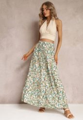 Zielona Bawełniana Spódnica Maxi z Troczkiem i Printem w Kwiaty Yibji. Zielone spódniczki damskie Renee, na lato, l, bez wzorów, z bawełny, eleganckie, maxi, dopasowane. Za 54.99 zł.