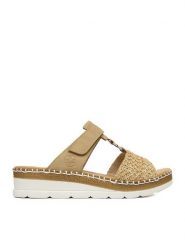 Rieker Klapki CEO-V1243-60 Beżowy. Brązowe klapki damskie Rieker, bez wzorów, ze skóry, bez obcasa. Za 319.99 zł.