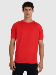 4F Koszulka w kolorze czerwonym do biegania rozmiar: L. Czerwone t-shirty sportowe męskie 4f, l, z materiału, bez ramiączek, do biegania. Za 68.95 zł.