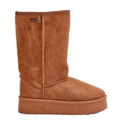 Wysokie Śniegowce Na Platformie Big Star OO274893 Camel brązowe. Brązowe śniegowce damskie . Za 205.59 zł.