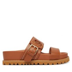 Klapki Liu Jo. Brązowe klapki damskie Liu Jo, bez wzorów, bez obcasa. Za 469.99 zł.