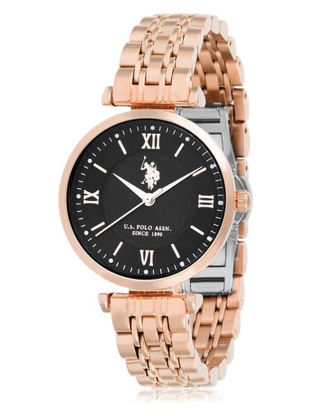 U.S. Polo Assn. Zegarek kwarcowy w kolorze różowozłoto-czarnym rozmiar: onesize. Czarne, analogowe zegarki damskie U.S. Polo Assn., metalowe. Za 217.99 zł.
