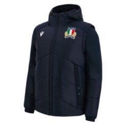 Kurtka z odpinanymi rękawami Italie Rugby. Niebieskie kurtki damskie Macron, bez wzorów, z dresówki, eleganckie, bez kaptura. Za 320.00 zł.