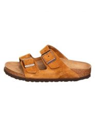 Birkenstock Skórzane klapki "Arizona" w kolorze jasnobrązowym rozmiar: 41. Brązowe klapki damskie Birkenstock, bez wzorów, ze skóry, bez obcasa. Za 429.95 zł.
