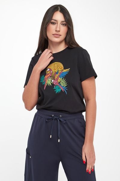 T-shirt damski z nadrukiem i cyrkoniami LIU JO. T-shirty damskie Liu Jo, xs, bez wzorów, bez kołnierzyka. Za 299.00 zł.