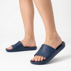Klapki męskie sportowe Crocs CROCS SLIDE. Niebieskie klapki i japonki męskie Crocs, z materiału. Za 119.00 zł.