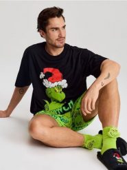 Świąteczne skarpetki Grinch - zielony. Zielone skarpetki męskie Sinsay, bez wzorów. Za 12.99 zł.