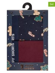 Happy Shorts Bokserki (2 pary) w kolorze ciemnoczerwono-granatowym rozmiar: L. Czerwone bokserki męskie Happy Shorts, bez wzorów. Za 47.94 zł.