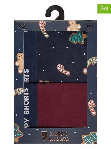 Happy Shorts Bokserki (2 pary) w kolorze ciemnoczerwono-granatowym rozmiar: L. Czerwone bokserki męskie Happy Shorts, bez wzorów. Za 47.94 zł.