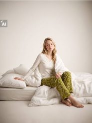 Bawełniana piżama dwuczęściowa z motywem roślinnym - kremowy. Białe piżamy damskie Sinsay, l, bez wzorów, z bawełny, bez ramiączek. Za 49.99 zł.