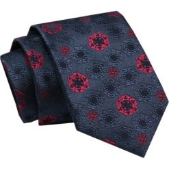 Elegancki, Klasyczny, Męski Krawat -ALTIES, Granat z Czerwonymi Kwiatami. Niebieskie krawaty i muchy męskie Alties, bez wzorów, z tkaniny, eleganckie. Za 49.00 zł.