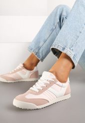 Różowe Sneakersy Typu Tenisówki z Kontrastowymi Wstawkami Feladith. Czerwone trampki i tenisówki damskie Renee, bez wzorów, z jeansu. Za 74.99 zł.