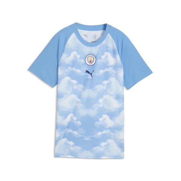 Damska koszulka rozgrzewkowa Manchester City PUMA. Niebieskie t-shirty damskie Puma, s, bez wzorów, z dzianiny, bez kołnierzyka. Za 279.00 zł.