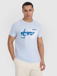 4F T-shirt regular z nadrukiem męski - niebieski XL. Niebieskie t-shirty męskie 4f, m, bez wzorów, z bawełny, bez kołnierzyka. W wyprzedaży za 49.99 zł.