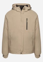 Ciemnobeżowa Klasyczna Kurtka z Odpinanym Kapturem i Ściągaczami Valentura. Brązowe kurtki męskie Born2be, m, bez wzorów, z jeansu, klasyczne. Za 144.99 zł.