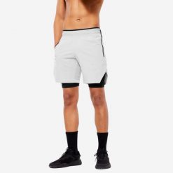 Spodenki fitness cardio męskie Domyos. Czarne szorty męskie DOMYOS, l, z elastanu, na fitness i siłownię. Za 119.99 zł.