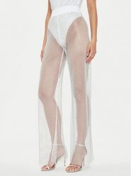Guess Spodnie materiałowe E4YB00 KCDW0 Biały Relaxed Fit. Białe spodnie materiałowe damskie Guess, z aplikacjami, z materiału. Za 249.99 zł.