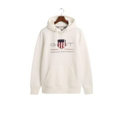 Bluza z kapturem Gant Archive Shield. Białe bluzy sportowe męskie Gant, z aplikacjami, z bawełny, klasyczne, bez kołnierzyka, bez ramiączek. Za 413.55 zł.