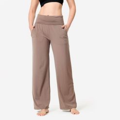Spodnie do jogi damskie Kimjaly. Brązowe spodnie materiałowe damskie KIMJALY, bez wzorów, z elastanu, eleganckie. Za 169.99 zł.