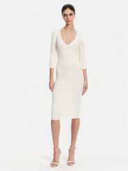 Elisabetta Franchi Sukienka dzianinowa AM-52B-51E2 Biały Slim Fit. Białe sukienki damskie Elisabetta Franchi, bez wzorów, z dzianiny, bez kołnierzyka, bez ramiączek. Za 1,739.00 zł.