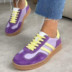 Fioletowe skórzane półbuty damskie S.Barski 7059. Fioletowe półbuty damskie S.BARSKI, bez wzorów, z jeansu, casualowe, bez obcasa, na płaskiej podeszwie. Za 249.00 zł.