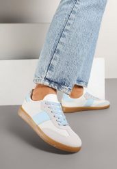 Biało-Niebieskie Sneakersy Tenisówki w Kultowym Stylu Neolithaen. Białe trampki i tenisówki damskie Renee, bez wzorów, z jeansu. Za 74.99 zł.