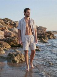 Bawełniane szorty w paski - zielony. Zielone szorty męskie Sinsay, z bawełny, bez kołnierzyka. Za 49.99 zł.